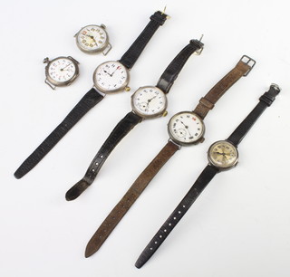 A gentleman's silver cased wristwatch and 5 others 