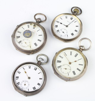 Three silver mechanical pocket watches and a keywind ditto 
