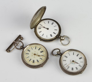 A lady's silver cased Edwardian keywind fob watch and 2 others 