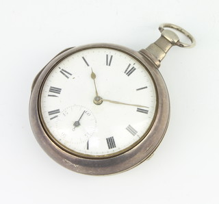 A George III silver pair cased keywind pocket watch with seconds at 6 o'clock, London 1812 