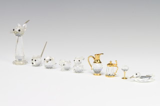 A Swarovski Crystal figure of a cat 7cm and minor crystal figures