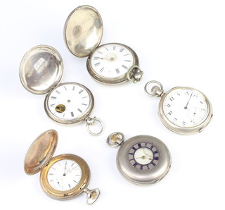 A silver half hunter pocket watch, 3 hunter pocket watches and a pocket watch 