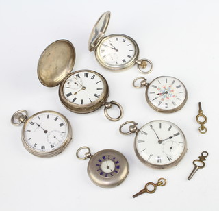 A lady's silver cased keywind pocket watch and 5 others 