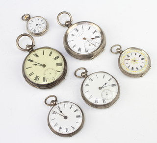 A lady's silver cased fob watch and 5 other watches