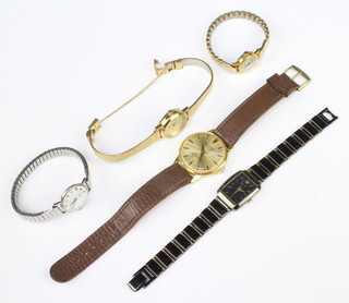 A lady's steel cased Rotary wristwatch and 4 other watches 