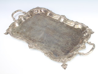 A silver plated 2 handled tray with scroll rim 62cm 