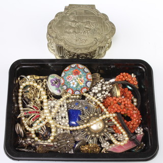 A Victorian coral bead necklace, minor costume jewellery and watches 