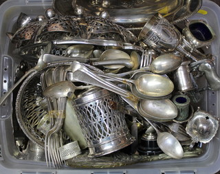 A silver plated basket and a large quantity of plated items 