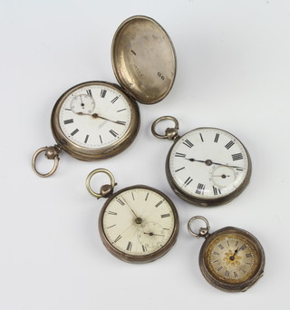 A silver keywind pocket watch London 1920, 2 others and a lady's fob watch 