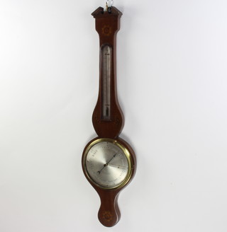 Swan of Edinburgh, an 18th Century mercury wheel barometer and thermometer with silvered dial marked Swan Edinburgh Warranted, contained in an inlaid mahogany wheel shaped case 