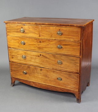 A Georgian mahogany chest with inlaid satinwood stringing fitted 2 short and 3 long drawers, raised on splayed bracket feet 94cm x 106cm x 50cm 