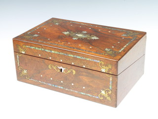 A Victorian inlaid mahogany writing slope with brass and mother of pearl inlay 14cm x 36cm x 23cm 