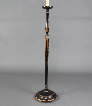 A 1930's black lacquered chinoiserie style standard lap raised on a turned base 149cm h x 33cm diam. 