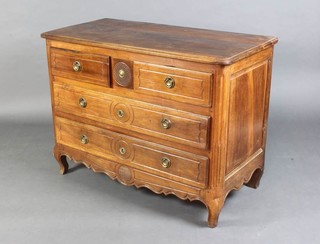 An 18th Century Continental cherry chest of 2 short and 2 long drawers raised on cabriole supports 86cm h x 116cm w x 56cm d 
