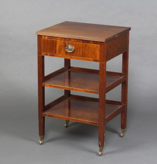 An Edwardian square mahogany 3 tier occasional table fitted a drawer 73cm h x 36cm w x 40cm 