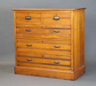 An Art Nouveau satinwood chest of 2 short and 3 long drawers raised on a platform base 103cm h x 104cm w x 51cm d 