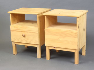 A pair of pine bedside cabinets with recess above 1 long drawers 62cm h x 48cm w x 39cm d 
