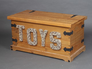 A pine toy trunk with hinged lid 45cm h x 59cm w x 46cm d 