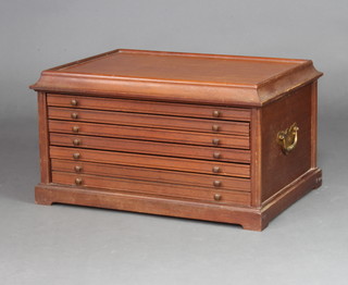 A rectangular mahogany 7 drawer coin cabinet 29cm h x 52cm 