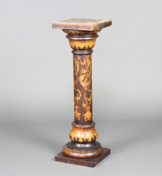 A Continental painted walnut marquetry style pedestal, raised on a square base 75cm h x 23cm x 23cm  