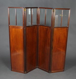 A Chinese hardwood and glass 4 fold screen 153cm h x 37cm when closed x 145cm when open 