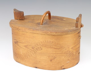 A 19th Century oval wooden Shaker style box with carved decoration 17cm x 29cm x 18cm 