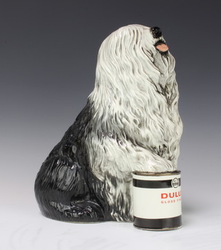 A Beswick figure of an Old English Sheepdog with Dulux Gold Gloss Finish tin of paint no.1990 by Mr Mortimer, gold Beswick mark, 31.5cm 