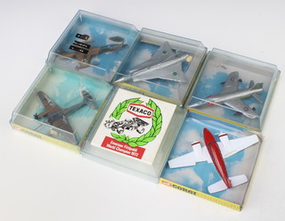 Six Corgi models of Aircraft to include:- 1302 Piper Navajo in Red and Blue, 1303 Lockheed F-104 Starfighter in camouflage, 1305 Gruman F-11a Tiger in silver 1307 Saab 35x Draken, 1311 Messerschmitt ME410 
