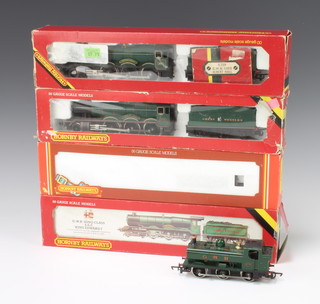 A Hornby OO gauge locomotive and tender George V Class, King Edward I, R.759 Albert Hall, R.761 Hall Locomotive Kneller Hall, R.392 County Class County of Bedford, all boxed, together with a Triang Hornby tank engine 
