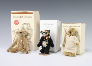 A Herman limited edition miniature bear 9cm "Wee Willie Winkie", 1 other 11cm and a Deb Canham panda, boxed
