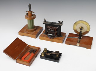 A Philip Harris morse key and a battery coil etc