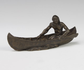 Siggy Puchta, a limited edition bronzed sculpture of a figure in a canoe 5cm x 10cm x 3cm 