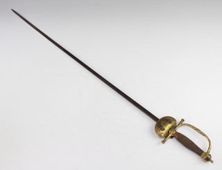 Ede and Ravenscroft, a court sword with etched blade and gilt grip, 78.5cm l 