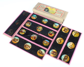 A box of 8 coloured magic lantern slides for a child and 11 ditto (1f)