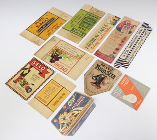 Five shield shaped card shop price signs - Mixed Bird Seed Pigeon Mixture, Mays, Maple Peas, Rolled Oats and other flat packed boxes 