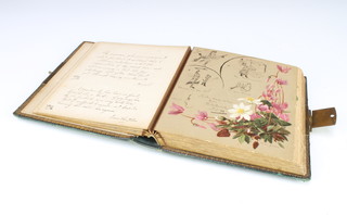 A Victorian green leather album containing sketches 