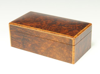 A walnut musical cigarette box with hinged lid 7cm x 19cm x 10cm 