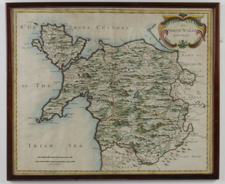 Robert Morden, a map of North Wales 1695 with coloured borders 36cm x 43cm  