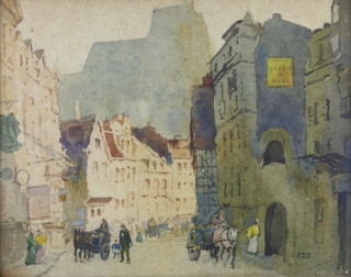 P B Ballard, watercolour, monogrammed, Continental street scene 27cm x 35cm 