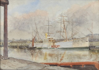 Edwardian watercolour unsigned, SS Matabele in dock 20cm x 29cm 