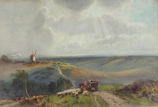 Albert Haslegrave, watercolour unsigned, "The Weald of Kent" landscape with windmill 36cm x 53cm 