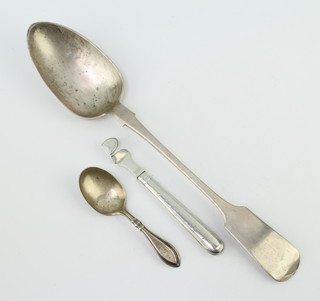 A Victorian silver fiddle pattern basting spoon Exeter 1849 maker John Stone and 2 other items, gross weight 150g