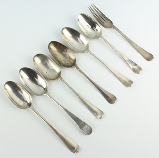 A George III silver table spoon and minor flatware, mixed dates, 426 grams 