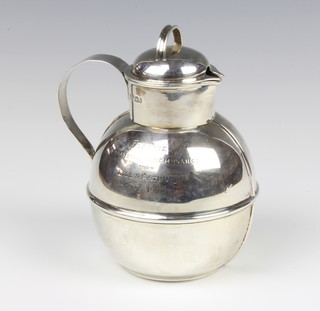 A Victorian silver Jersey can jug, with presentation inscription, Sheffield 1896, 282 grams, 15cm 