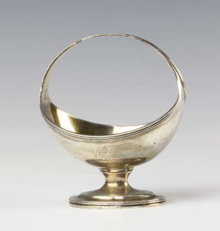 A George III silver basket shaped salt with gilt bowl and chased armorial, London 1796, 113 grams 