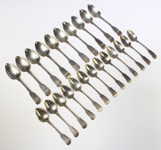 Ten George IV silver dessert spoons and 13 matching teaspoons London 1825, 764 grams 