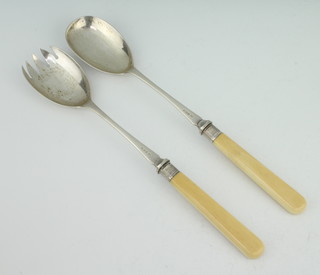 A pair of Victorian silver and ivory salad servers, Sheffield 1896 