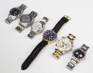 A gentleman's steel cased bimetallic Aqua Swiss chronograph wristwatch and 5 others 