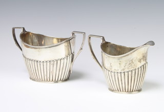 A Victorian silver demi-fluted cream jug and sugar bowl Sheffield 1897, 390 grams