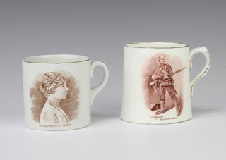 A MacIntyre commemorative mug R Caton Woodville 1899 "A Gentleman in Khaki" with the absent minded beggar by Rudyard Kipling 8cm and a HRH Princess Mary commemorative mug 7cm  